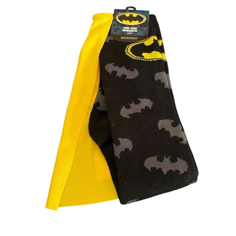 Bioworld Batman Black and Yellow Knee High Socks with yellow cape DC Comics